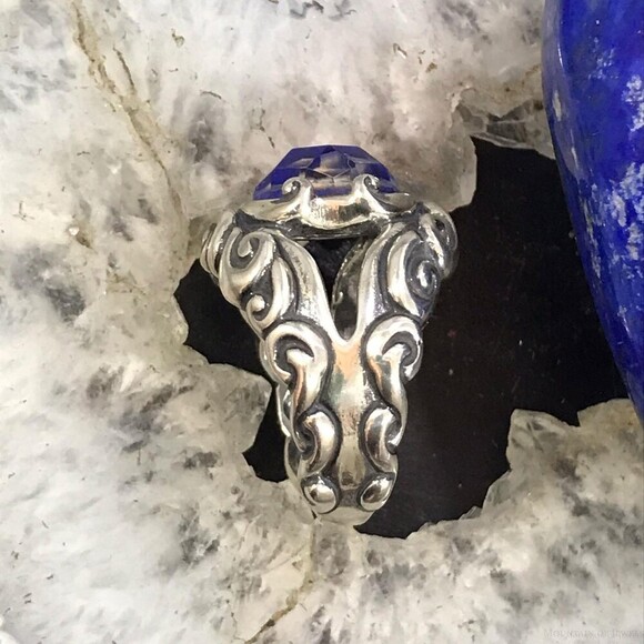 Carolyn Pollack Sterling Silver Lapis & Faceted Clear Quartz Doublet Ring Sz 5.5 - Picture 6 of 10